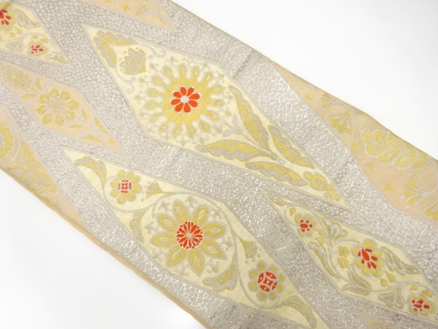 JAPANESE KIMONO / ANTIQUE FUKURO OBI / SILK / WOVEN ABSTRACT FLOWER